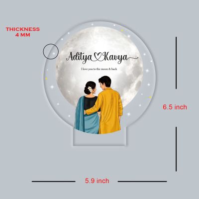 Personalized Couple Night Lamp Custom with Name & Date Bedside Table Lamp | Couple Gift Anniversary, Wedding, Marriage, Valentine Day Multicolored Light (Couple Moon Lamp)